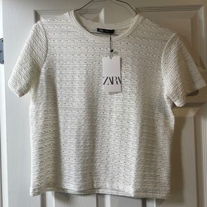 Zara women’s white shirt sleeve “eyelet” top. NWT. Size L.
